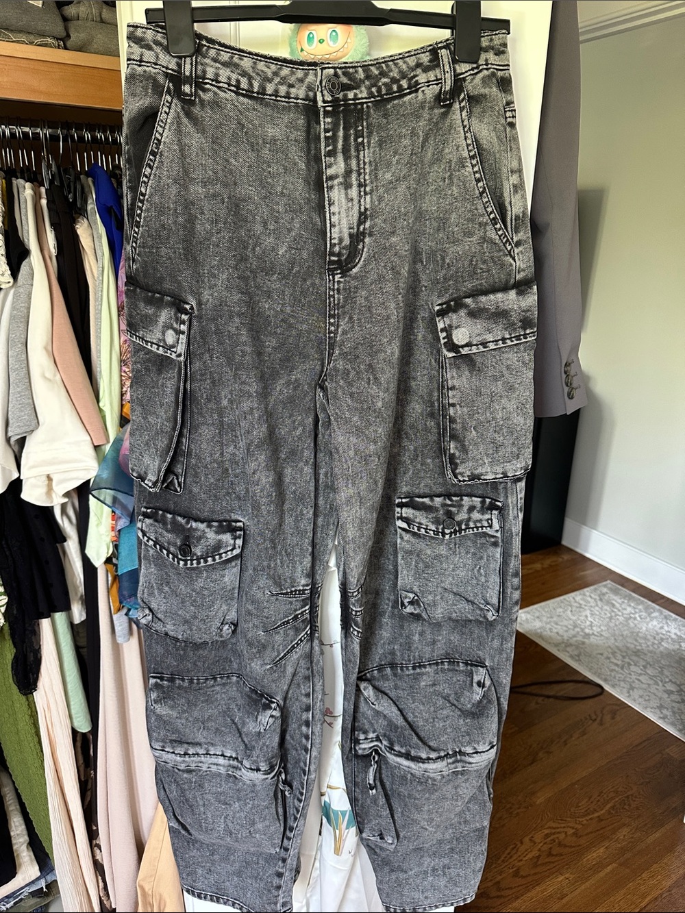 AFRM Parker Baggy Cargo Pants in Washed Black